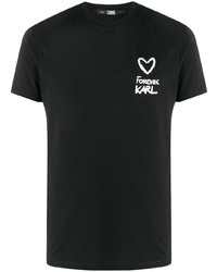 schwarzes bedrucktes T-Shirt mit einem Rundhalsausschnitt von Karl Lagerfeld