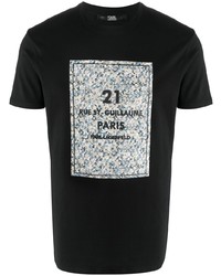 schwarzes bedrucktes T-Shirt mit einem Rundhalsausschnitt von Karl Lagerfeld