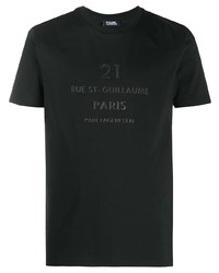 schwarzes bedrucktes T-Shirt mit einem Rundhalsausschnitt von Karl Lagerfeld