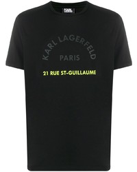 schwarzes bedrucktes T-Shirt mit einem Rundhalsausschnitt von Karl Lagerfeld