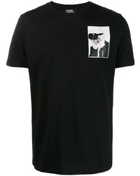 schwarzes bedrucktes T-Shirt mit einem Rundhalsausschnitt von Karl Lagerfeld