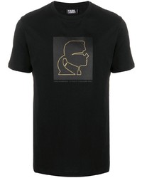 schwarzes bedrucktes T-Shirt mit einem Rundhalsausschnitt von Karl Lagerfeld