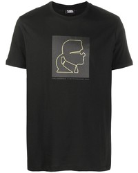 schwarzes bedrucktes T-Shirt mit einem Rundhalsausschnitt von Karl Lagerfeld