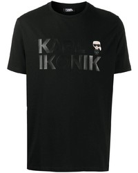 schwarzes bedrucktes T-Shirt mit einem Rundhalsausschnitt von Karl Lagerfeld