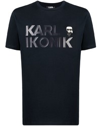 schwarzes bedrucktes T-Shirt mit einem Rundhalsausschnitt von Karl Lagerfeld