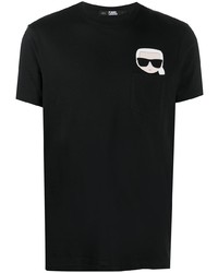 schwarzes bedrucktes T-Shirt mit einem Rundhalsausschnitt von Karl Lagerfeld