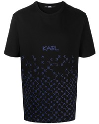 schwarzes bedrucktes T-Shirt mit einem Rundhalsausschnitt von Karl Lagerfeld