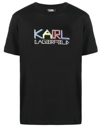 schwarzes bedrucktes T-Shirt mit einem Rundhalsausschnitt von Karl Lagerfeld