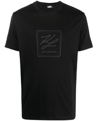 schwarzes bedrucktes T-Shirt mit einem Rundhalsausschnitt von Karl Lagerfeld