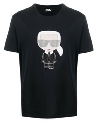 schwarzes bedrucktes T-Shirt mit einem Rundhalsausschnitt von Karl Lagerfeld