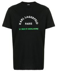 schwarzes bedrucktes T-Shirt mit einem Rundhalsausschnitt von Karl Lagerfeld