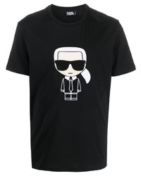 schwarzes bedrucktes T-Shirt mit einem Rundhalsausschnitt von Karl Lagerfeld