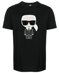 schwarzes bedrucktes T-Shirt mit einem Rundhalsausschnitt von Karl Lagerfeld