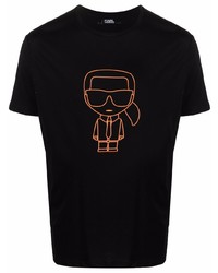 schwarzes bedrucktes T-Shirt mit einem Rundhalsausschnitt von Karl Lagerfeld