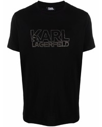 schwarzes bedrucktes T-Shirt mit einem Rundhalsausschnitt von Karl Lagerfeld