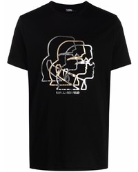 schwarzes bedrucktes T-Shirt mit einem Rundhalsausschnitt von Karl Lagerfeld