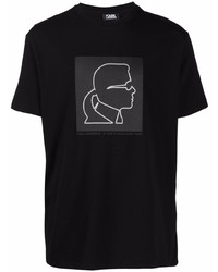 schwarzes bedrucktes T-Shirt mit einem Rundhalsausschnitt von Karl Lagerfeld