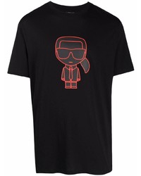 schwarzes bedrucktes T-Shirt mit einem Rundhalsausschnitt von Karl Lagerfeld