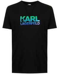 schwarzes bedrucktes T-Shirt mit einem Rundhalsausschnitt von Karl Lagerfeld