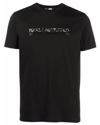 schwarzes bedrucktes T-Shirt mit einem Rundhalsausschnitt von Karl Lagerfeld