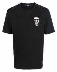 schwarzes bedrucktes T-Shirt mit einem Rundhalsausschnitt von Karl Lagerfeld