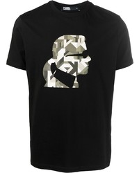 schwarzes bedrucktes T-Shirt mit einem Rundhalsausschnitt von Karl Lagerfeld