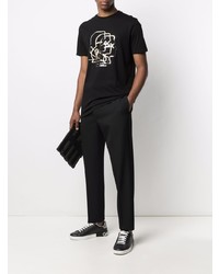 schwarzes bedrucktes T-Shirt mit einem Rundhalsausschnitt von Karl Lagerfeld