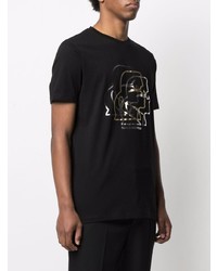 schwarzes bedrucktes T-Shirt mit einem Rundhalsausschnitt von Karl Lagerfeld