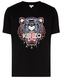 schwarzes bedrucktes T-Shirt mit einem Rundhalsausschnitt von Kenzo