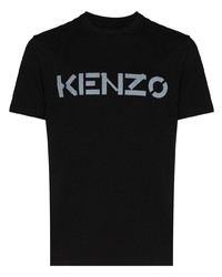 schwarzes bedrucktes T-Shirt mit einem Rundhalsausschnitt von Kenzo