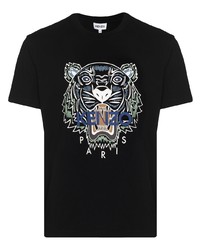 schwarzes bedrucktes T-Shirt mit einem Rundhalsausschnitt von Kenzo