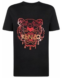 schwarzes bedrucktes T-Shirt mit einem Rundhalsausschnitt von Kenzo