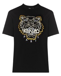 schwarzes bedrucktes T-Shirt mit einem Rundhalsausschnitt von Kenzo