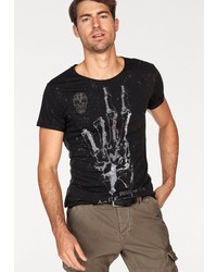 schwarzes bedrucktes T-Shirt mit einem Rundhalsausschnitt von Key Largo