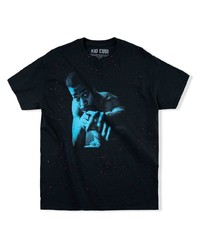 schwarzes bedrucktes T-Shirt mit einem Rundhalsausschnitt von Kid Cudi