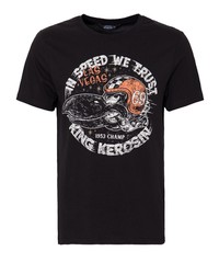 schwarzes bedrucktes T-Shirt mit einem Rundhalsausschnitt von KINGKEROSIN