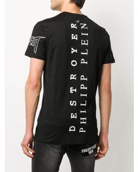 schwarzes bedrucktes T-Shirt mit einem Rundhalsausschnitt von Philipp Plein