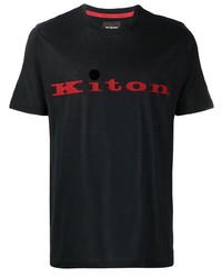 schwarzes bedrucktes T-Shirt mit einem Rundhalsausschnitt von Kiton