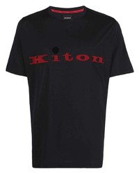 schwarzes bedrucktes T-Shirt mit einem Rundhalsausschnitt von Kiton