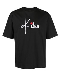 schwarzes bedrucktes T-Shirt mit einem Rundhalsausschnitt von Kiton