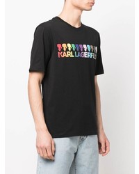 schwarzes bedrucktes T-Shirt mit einem Rundhalsausschnitt von Karl Lagerfeld