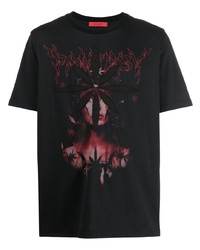 schwarzes bedrucktes T-Shirt mit einem Rundhalsausschnitt von Kusikohc