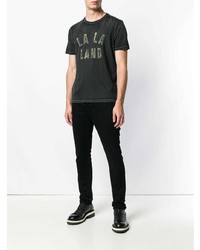 schwarzes bedrucktes T-Shirt mit einem Rundhalsausschnitt von John Varvatos