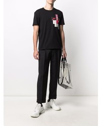 schwarzes bedrucktes T-Shirt mit einem Rundhalsausschnitt von Alexander McQueen