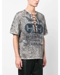 schwarzes bedrucktes T-Shirt mit einem Rundhalsausschnitt von Diesel