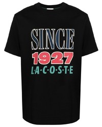 schwarzes bedrucktes T-Shirt mit einem Rundhalsausschnitt von lacoste live