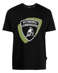 schwarzes bedrucktes T-Shirt mit einem Rundhalsausschnitt von Lamborghini