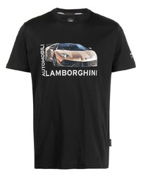 schwarzes bedrucktes T-Shirt mit einem Rundhalsausschnitt von Lamborghini