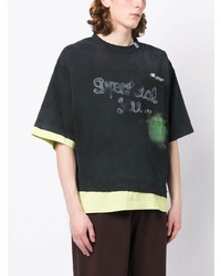 schwarzes bedrucktes T-Shirt mit einem Rundhalsausschnitt von Maison Mihara Yasuhiro