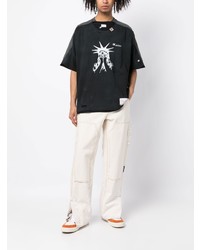 schwarzes bedrucktes T-Shirt mit einem Rundhalsausschnitt von Maison Mihara Yasuhiro